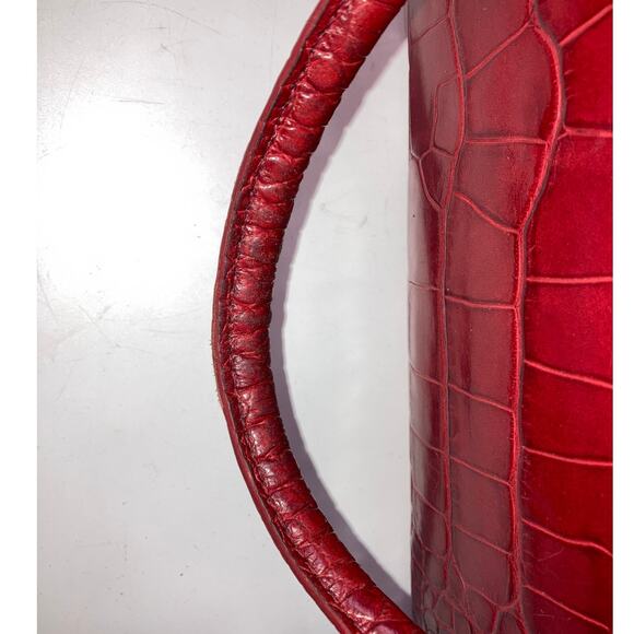 BRIGHTON F352136 RED LEATHER EMBOSSED ANIMAL PRINT HANDBAG - Picture 11 of 16